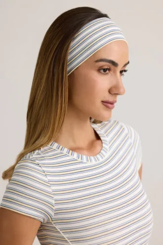 Bandeau côtelé Candy en modal, rayures bleues et jaunes