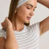 Bandeau côtelé Candy en modal, rayures bleues et jaunes