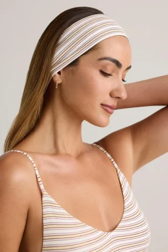 Bandeau côtelé en modal Candy à rayures roses et jaunes