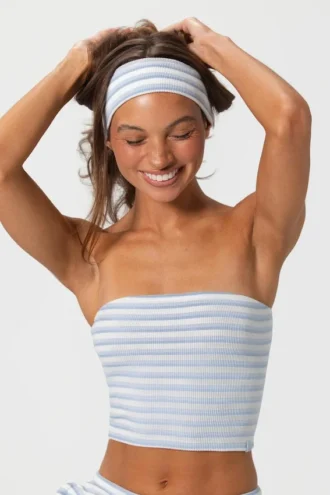 Bandeau en jersey côtelé à rayures bleues
