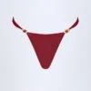 Bas de bikini échancré Bermuda orné de perles, couleur cerise foncée