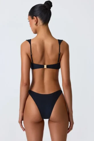 Bas de bikini échancré Volute orné, noir