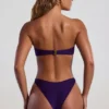 Bas de bikini cheeky à coupe haute Palau orné de perles, couleur violet foncé