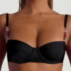 Bas de bikini cheeky à larges bretelles orné de perles Maui, noir