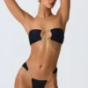 Bas de bikini cheeky à larges bretelles ornées de motifs Sunray, en noir Bas de bikini cheeky à larges bretelles ornées de motifs Sunray, en noir
