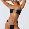 Bas de bikini cheeky à larges bretelles ornées de motifs Sunray, en noir Bas de bikini cheeky à larges bretelles ornées de motifs Sunray, en noir