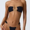 Bas de bikini cheeky à larges bretelles ornées de motifs Sunray, en noir Bas de bikini cheeky à larges bretelles ornées de motifs Sunray, en noir