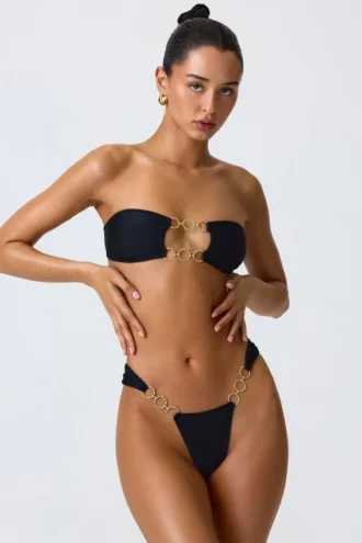Haut de bikini bandeau à découpes et ornements Sunny Isles, noir