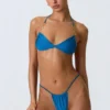 Bas de bikini string froncé Delray en bleu océan Bas de bikini string froncé Delray en bleu océan