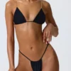 Bas de bikini string froncé Delray en noir Bas de bikini string froncé Delray en noir