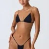 Bas de bikini string froncé Delray en noir Bas de bikini string froncé Delray en noir