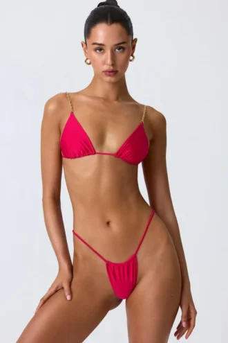 Haut de bikini triangle South Beach orné de chaînes, rose framboise