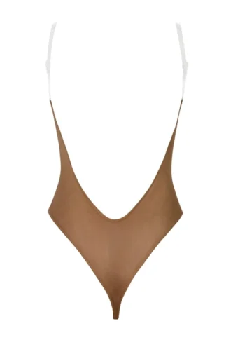 Body string à bretelles invisibles en maille douce Intimates, couleur Amande
