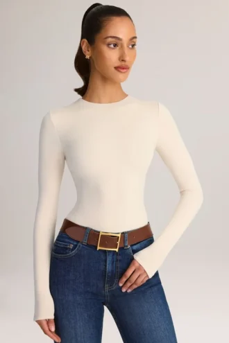 Body Ziva en modal à col rond et manches longues, couleur crème