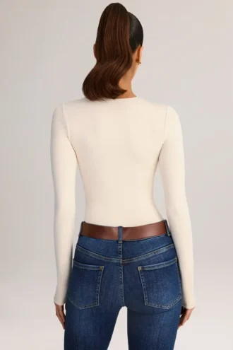 Body Ziva en modal à col rond et manches longues, couleur crème