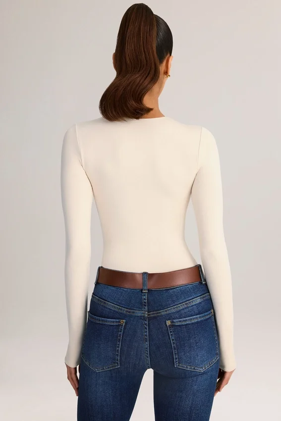 Body Ziva en modal à col rond et manches longues, couleur crème Body Ziva en modal à col rond et manches longues, couleur crème