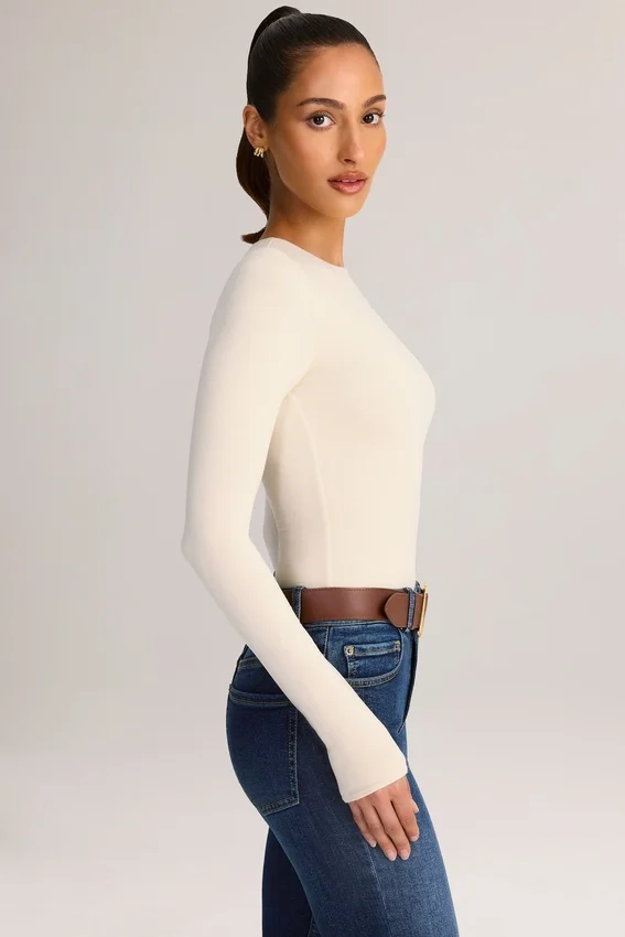 Body Ziva en modal à col rond et manches longues, couleur crème Body Ziva en modal à col rond et manches longues, couleur crème