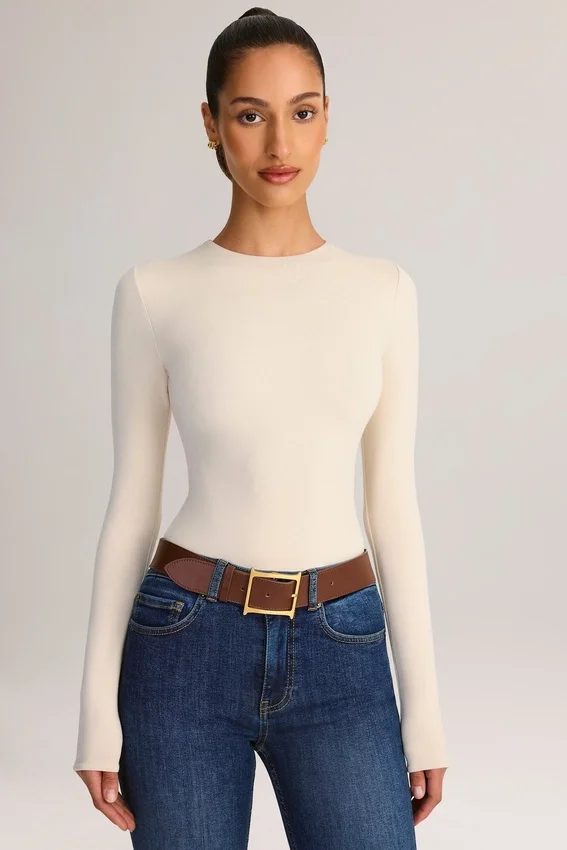 Body Ziva en modal à col rond et manches longues, couleur crème Body Ziva en modal à col rond et manches longues, couleur crème
