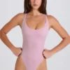 Bodys à dos croisé superposés en jersey de coton extensible, couleur mauve