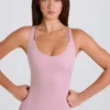 Bodys à dos croisé superposés en jersey de coton extensible, couleur mauve