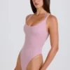 Bodys à dos croisé superposés en jersey de coton extensible, couleur mauve