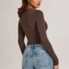 Bodys à manches longues et décolleté plongeant Elodie en modal, couleur chocolat