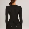 Bodys à manches longues et décolleté plongeant Elodie en modal noir