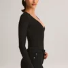 Bodys à manches longues et décolleté plongeant Elodie en modal noir