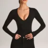 Bodys à manches longues et décolleté plongeant Elodie en modal noir