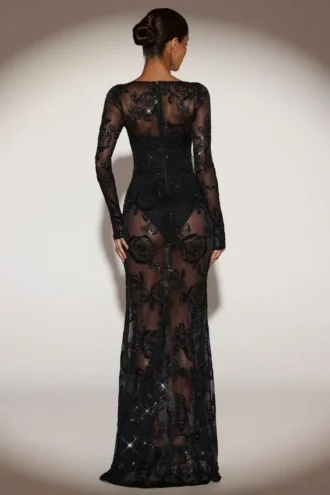 Bodys moulants transparents ornés Nazara en noir