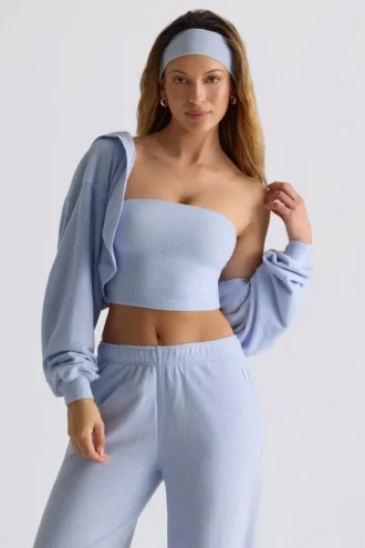 Boléro court à capuche en jersey brossé, bleu clair