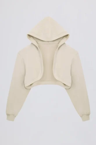 Boléro court à capuche en jersey brossé, couleur écru