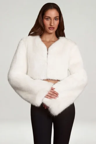 Boléro court en fausse fourrure Almerinda, blanc
