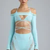 Boléro court Pixie orné de motifs, bleu glacier Boléro court Pixie orné de motifs, bleu glacier
