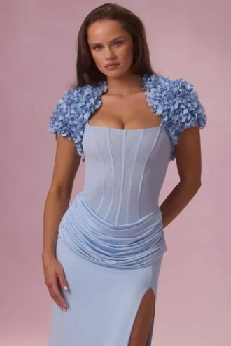Boléro court Soretta  en bleu poudré