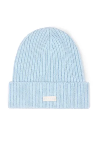 Bonnet en tricot côtelé bleu poudré