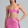 Bralette courte en denim métallisé Kennedy, rose foncé Bralette courte en denim métallisé Kennedy, rose foncé