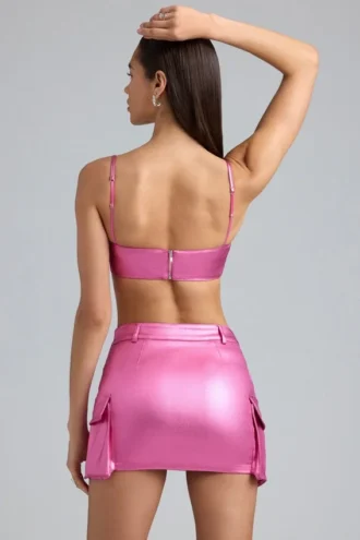 Bralette courte en denim métallisé Kennedy, rose foncé