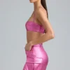 Bralette courte en denim métallisé Kennedy, rose foncé Bralette courte en denim métallisé Kennedy, rose foncé