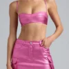 Bralette courte en denim métallisé Kennedy, rose foncé Bralette courte en denim métallisé Kennedy, rose foncé
