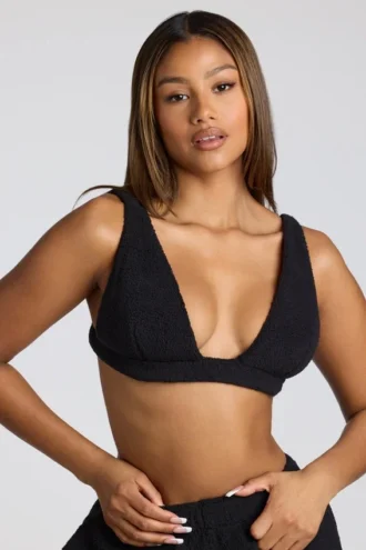 Bralette en molleton à col en V pour la maison, en noir