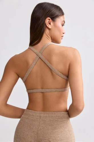 Bralette à encolure dégagée en tissu éponge, couleur brun moka