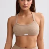 Bralette à encolure dégagée en tissu éponge, couleur brun moka