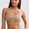 Bralette à encolure dégagée en tissu éponge, couleur brun moka