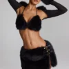 Bralette triangulaire en fausse fourrure Riana, couleur noir Bralette triangulaire en fausse fourrure Riana, couleur noir
