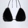 Bralette triangulaire en fausse fourrure Riana, couleur noir Bralette triangulaire en fausse fourrure Riana, couleur noir