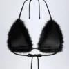 Bralette triangulaire en fausse fourrure Riana, couleur noir Bralette triangulaire en fausse fourrure Riana, couleur noir