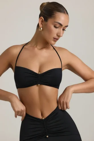 Brassière dos nu en jersey fluide avec détails métalliques Jerika, en noir