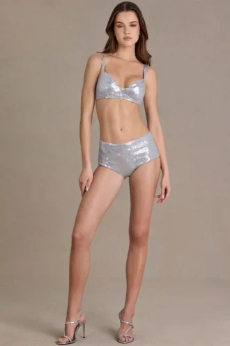 Brassière en maille à paillettes Amaris, couleur argent