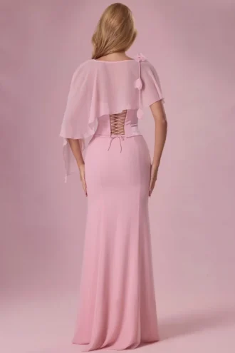 Cape Velina en mousseline rose poudré Cape Velina en mousseline rose poudré